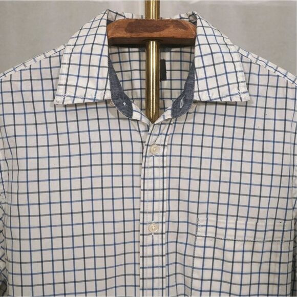 Gap White Blue Square Check Button Down Shirt - Picture 3 of 6